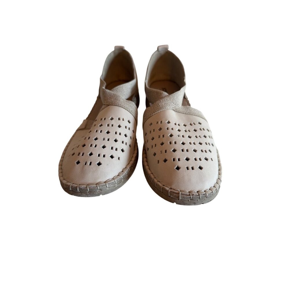 Josef Seibel Beige Leather Womens Perforated Slingback Flats Shoes Size 42
